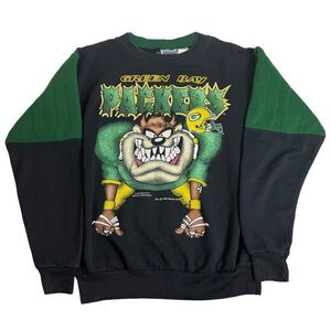 Vintage 90s NFL Green Bay Packers Taz Looney Toons Football Kids Sweatshirt 14
